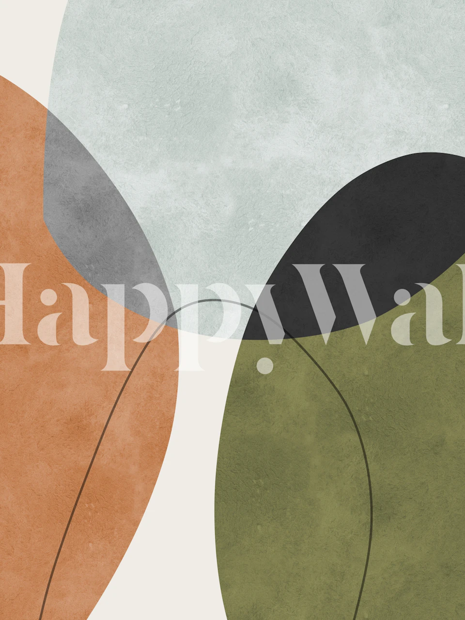 Boho Shapes 6 abstract wall mural with terracotta, charcoal, and green shapes