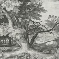 landscape with tree, etching tapet