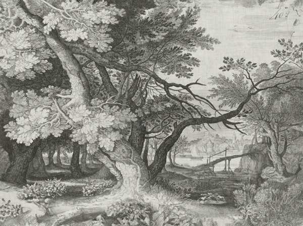 landscape with tree, etching