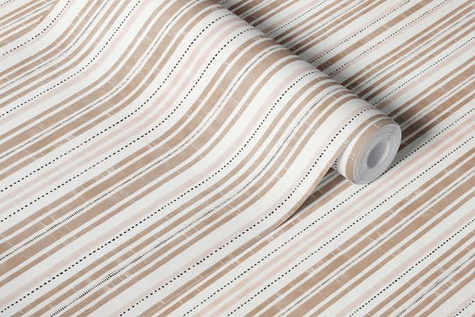 Rustic Linen Stripes Beige Brownwallpaper roll