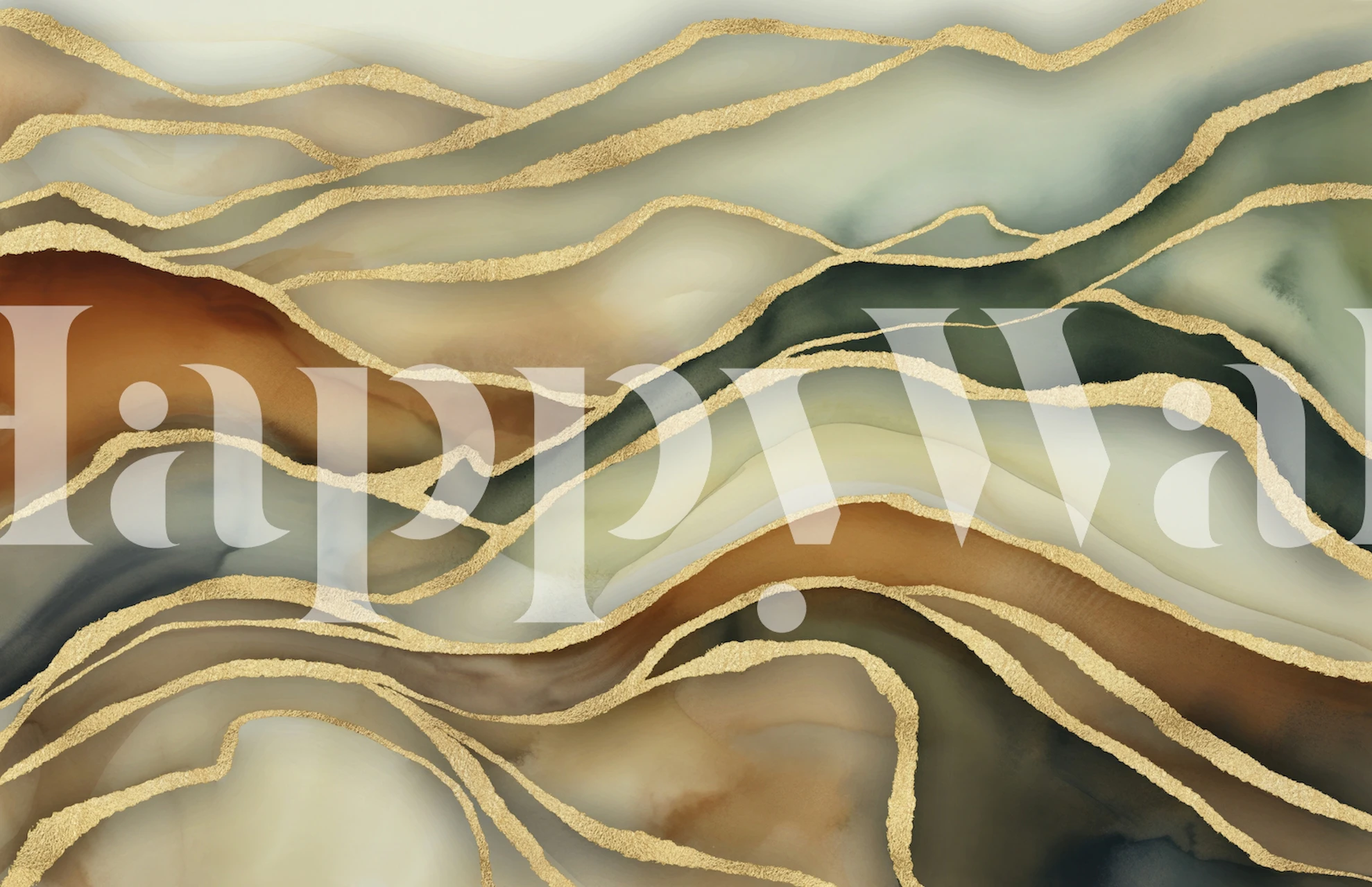 Natuurlijke marmeren patronen in bruin, groen en goud wallpaper