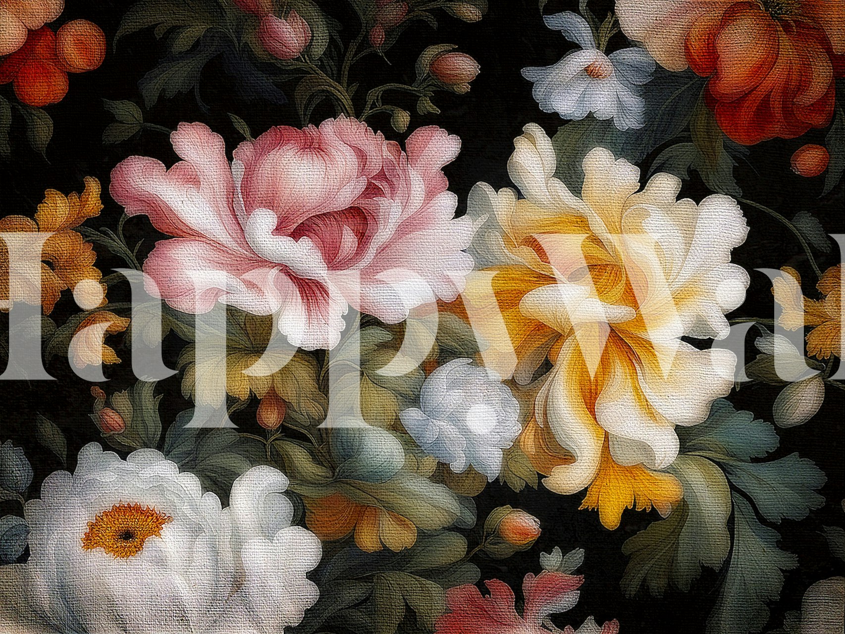 Classical antique flowers wall mural with blooming roses and peonies in rich colors