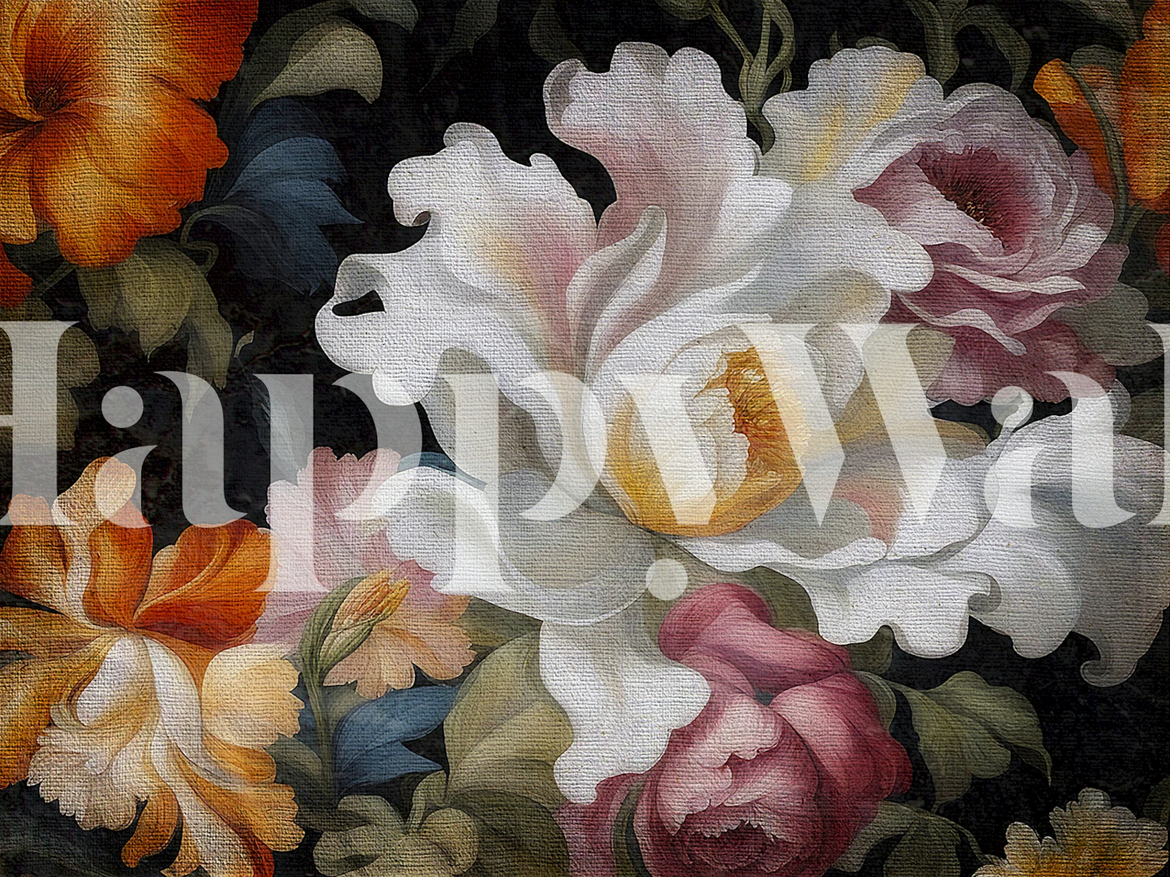 Antique flower bouquet wallpaper in a room