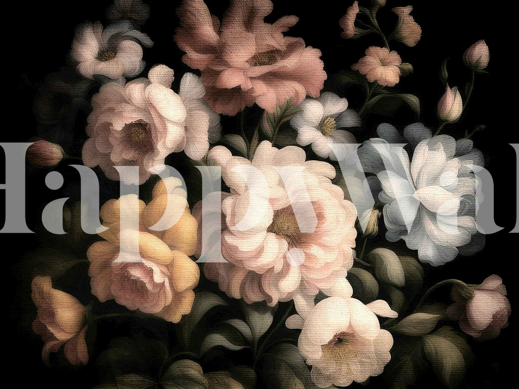 Antique-style flowers σε μια μουσειακή, σκοτεινή τοιχογραφία