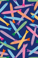 ANCHOVIES Bright Fish Tossed - Royal Blue wallpaper