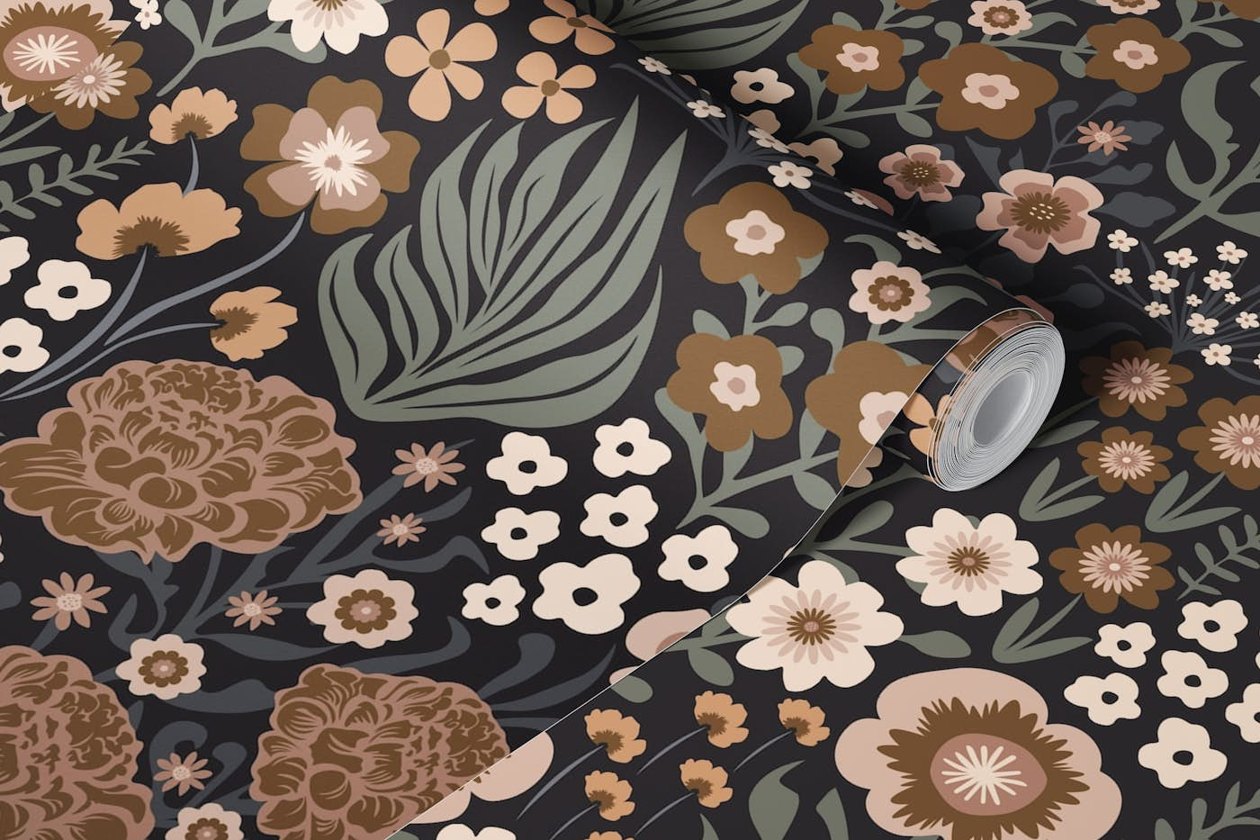 Dark Botanical Wild Flowers Neutral wallpaper roll