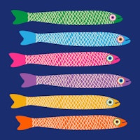 ANCHOVIES Bright Fish on Royal Blue papel de parede