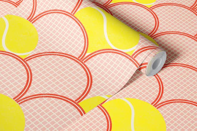 tennis rackets and balls rose and redwallpaper roll