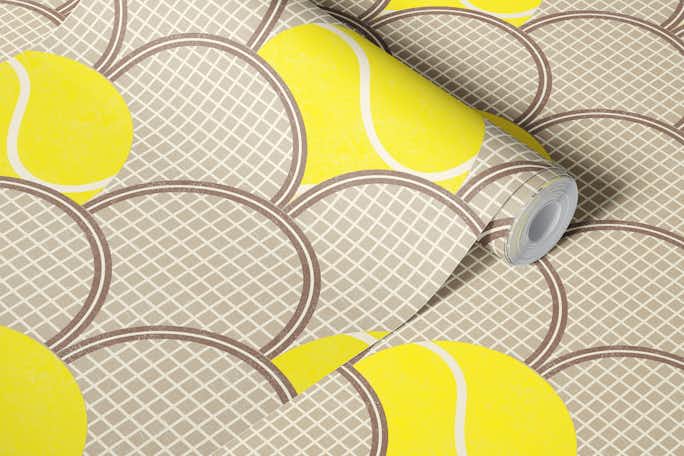 retro tennis balls and rackets earth toneswallpaper roll