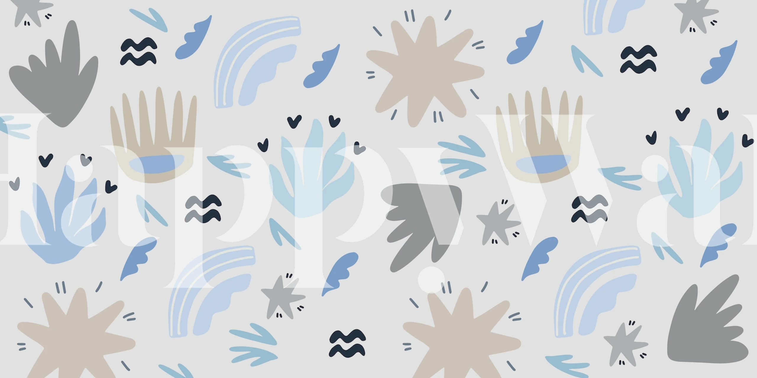 Colorful blue shapes and patterns wallpaper