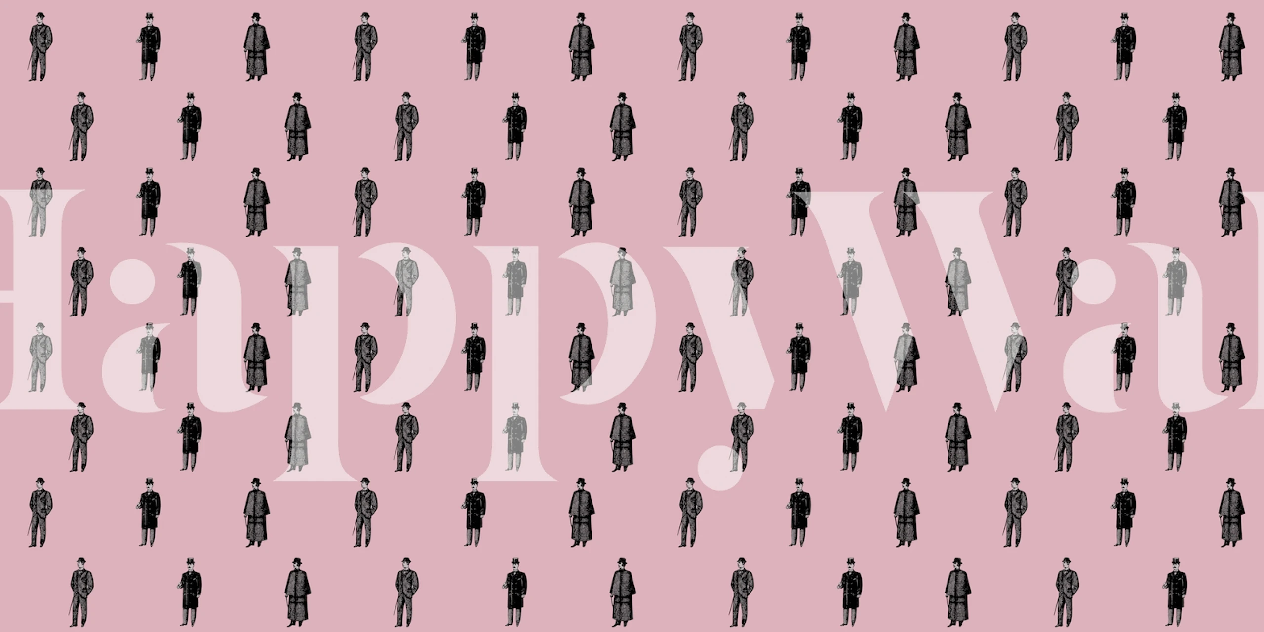 Vintage style wall mural with pattern of men and roses on pink background