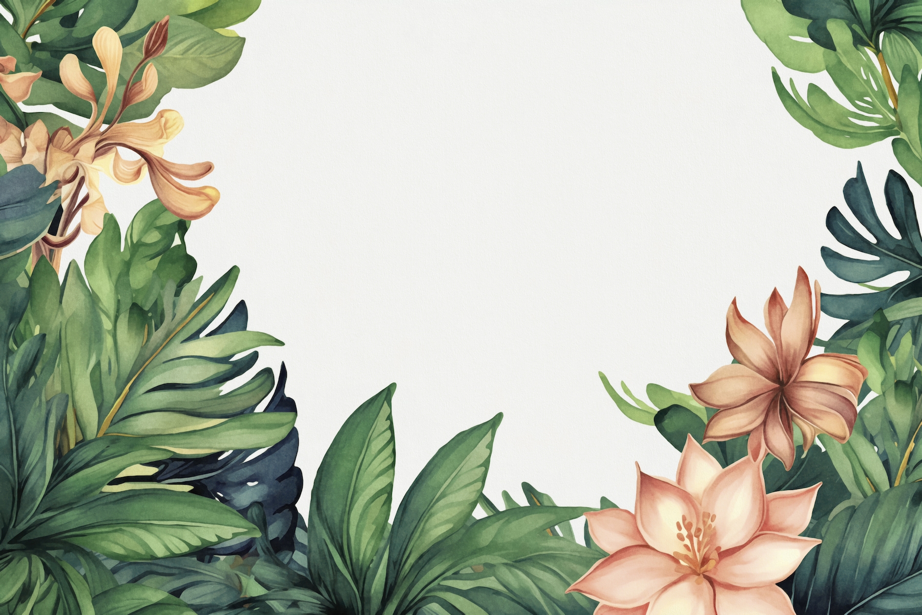 Tropical Oasis Opulence Watercolor Art Frame wallpaper | Happywall 