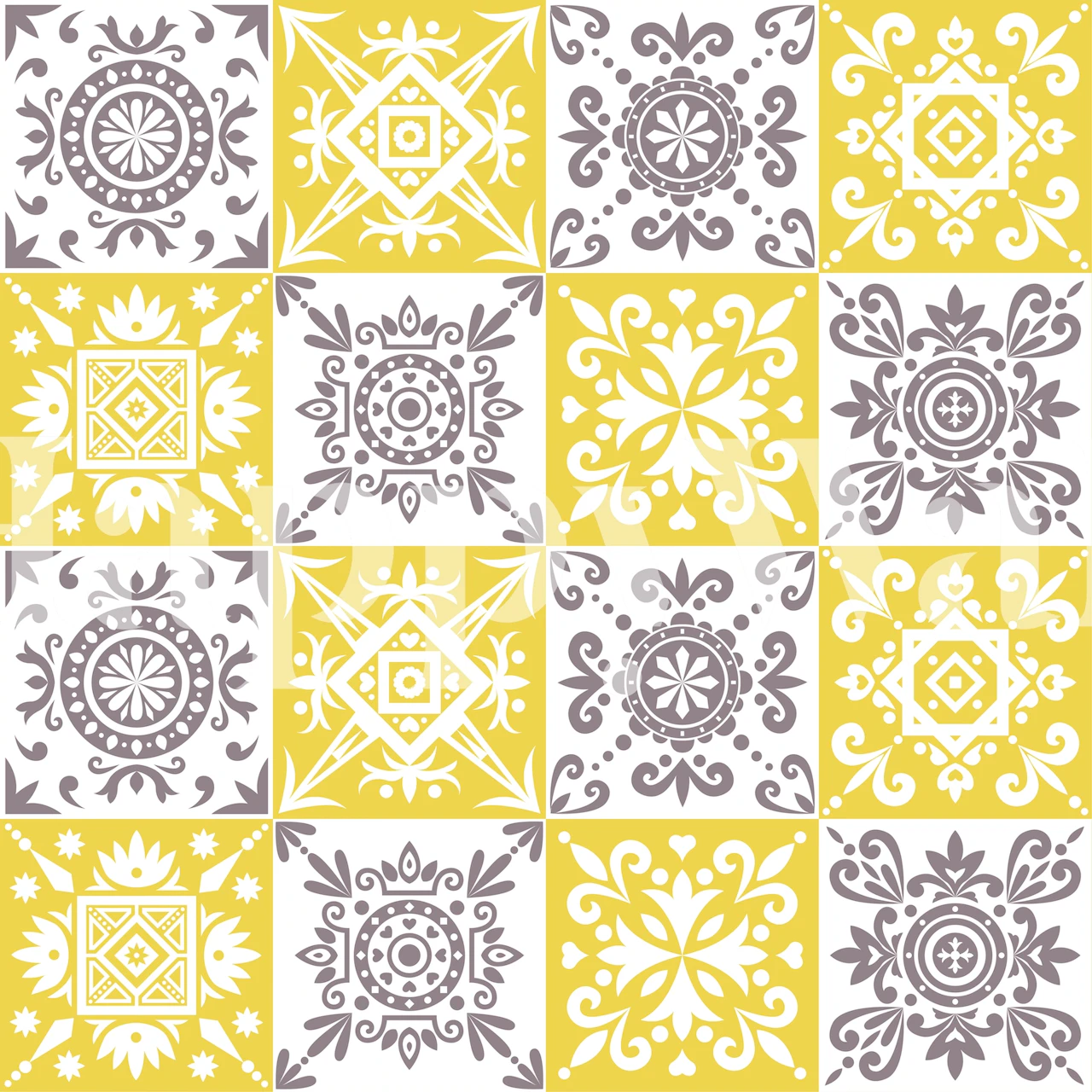 Alhambra Yellow Mocha Tiles wallpaper in a room