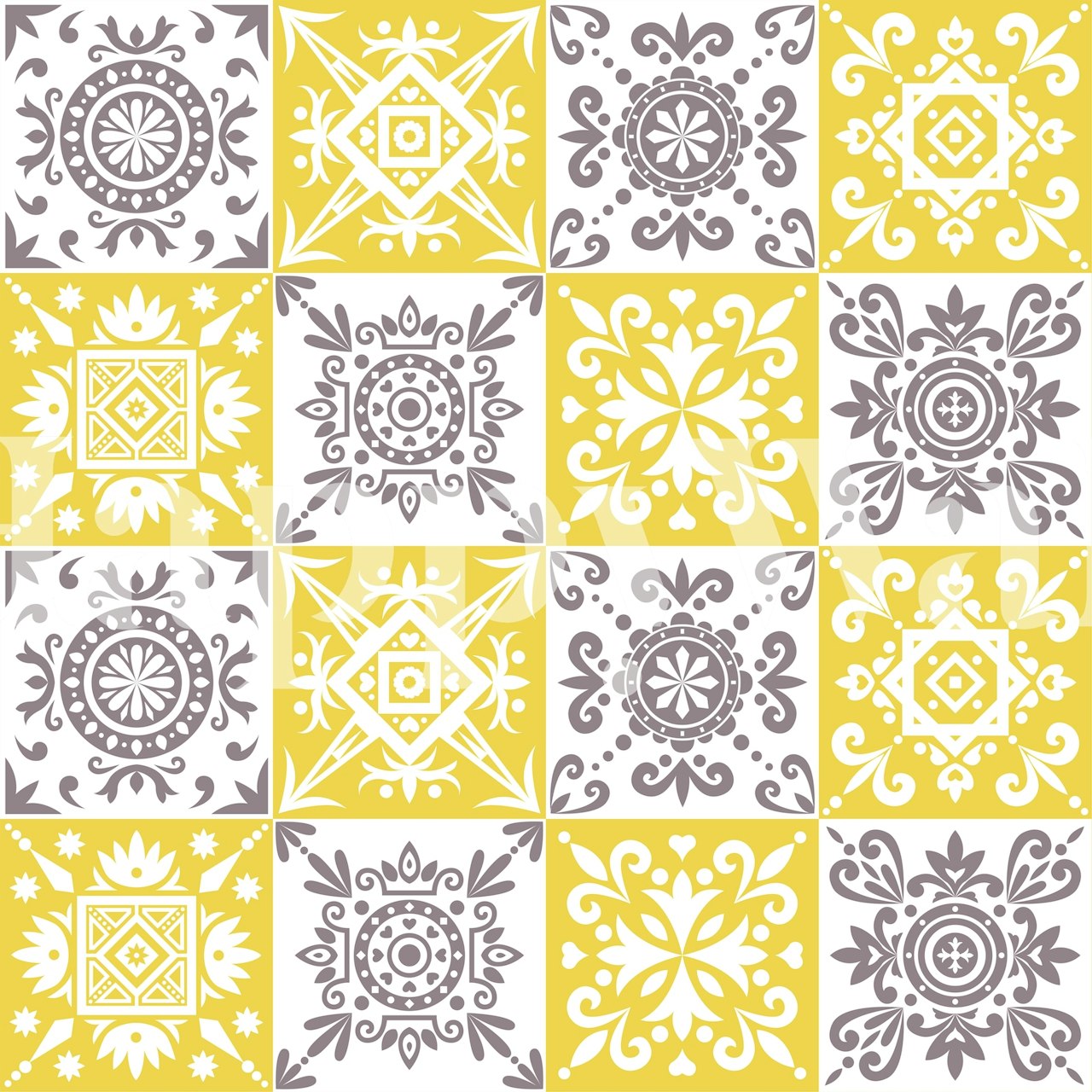 Alhambra Yellow Mocha Tiles wallpaper in a room