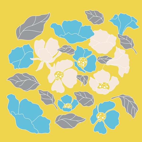 Floral Pattern modern style grey blue yellow