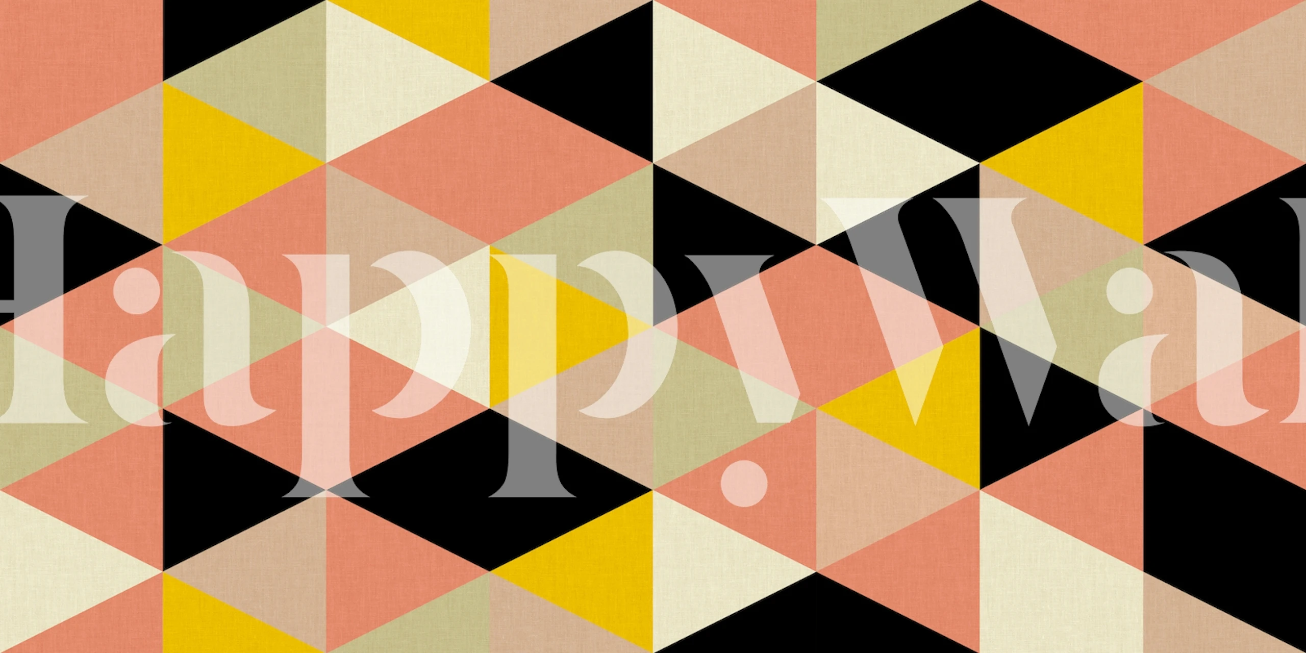 Geometric triangles in peach, yellow, black, and cream wallpaper