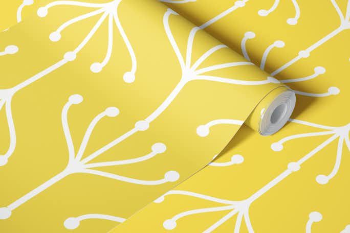Plant Ornament Yellow White Patternwallpaper roll