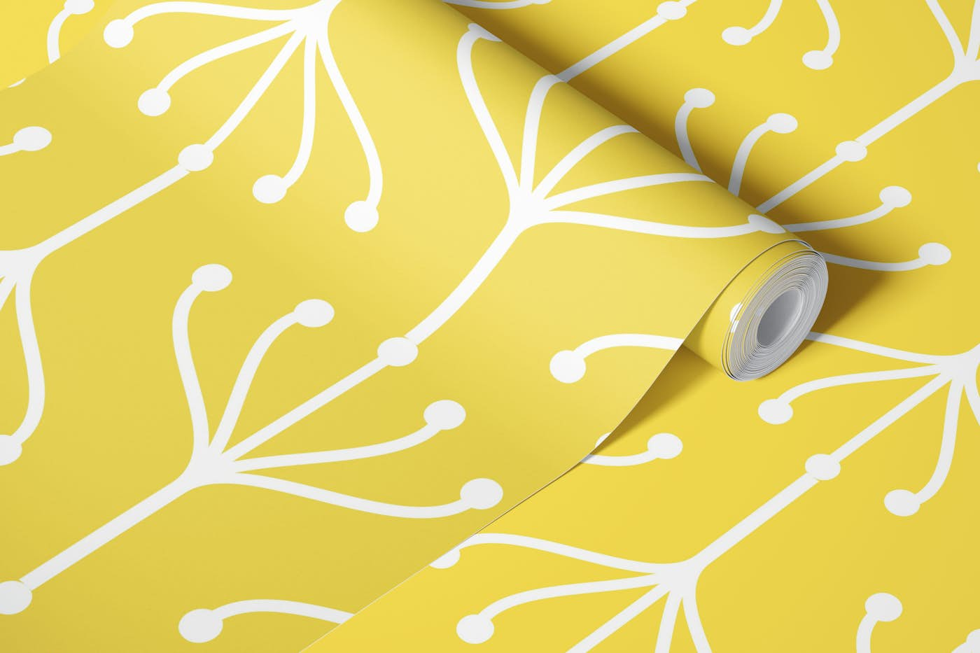 Plant Ornament Yellow White Pattern wallpaper roll