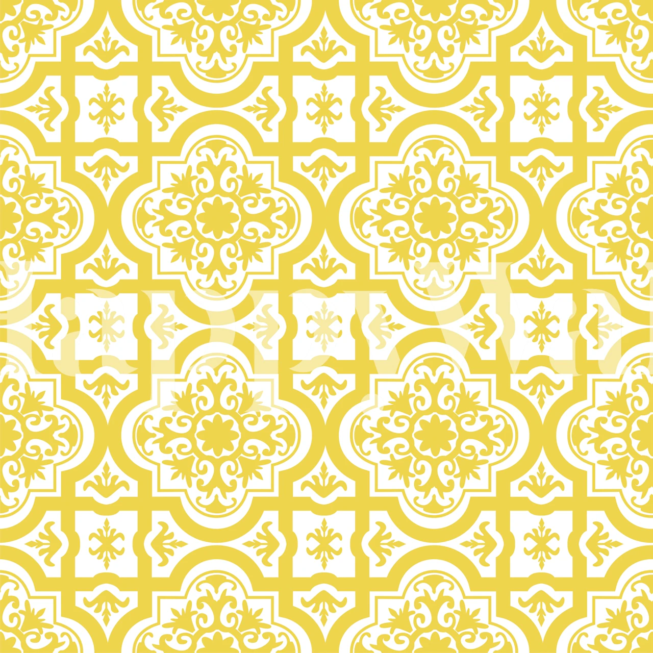 Yellow and white intricate Mexican tile pattern wallpaper