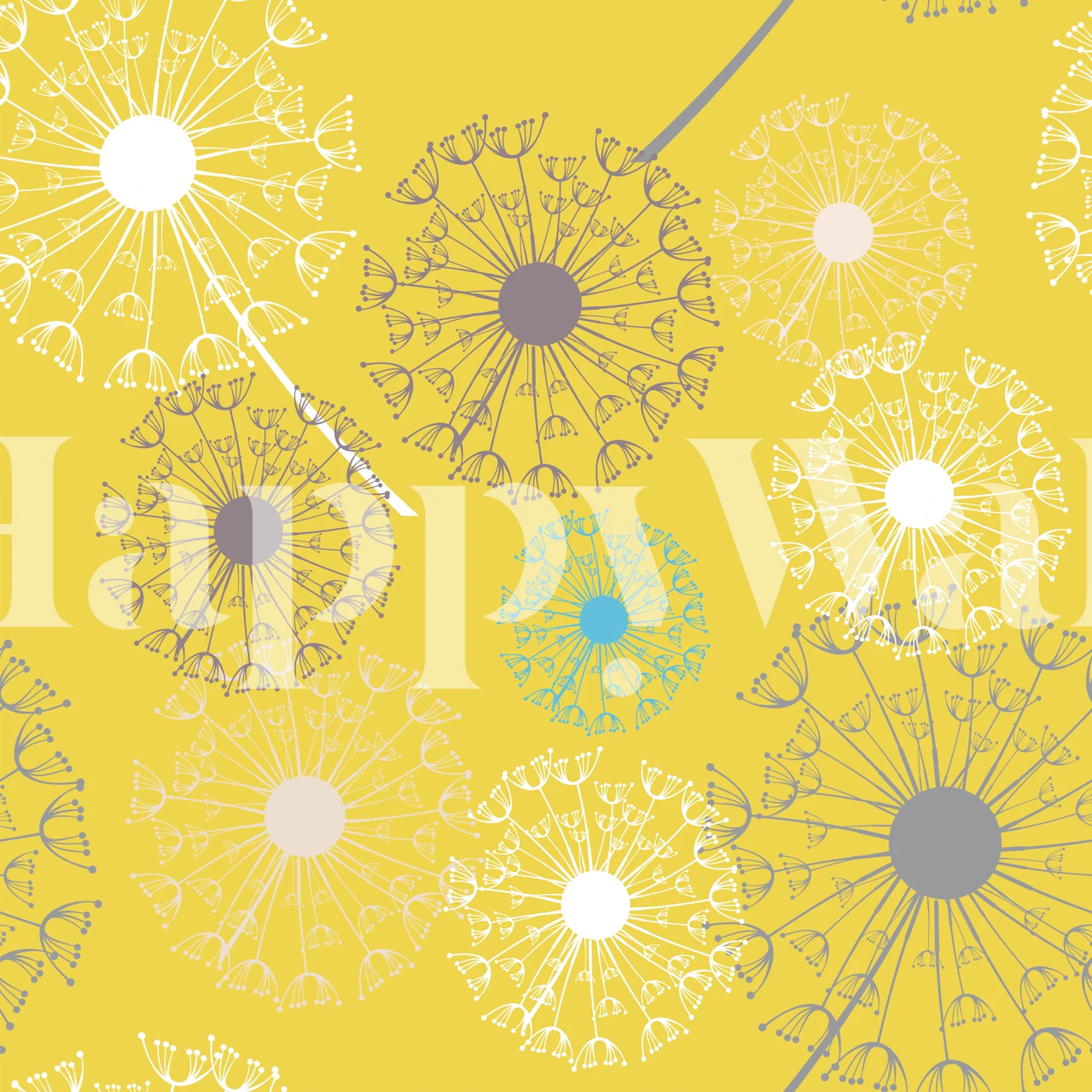 Saffron yellow dandelion pattern wallpaper in a room