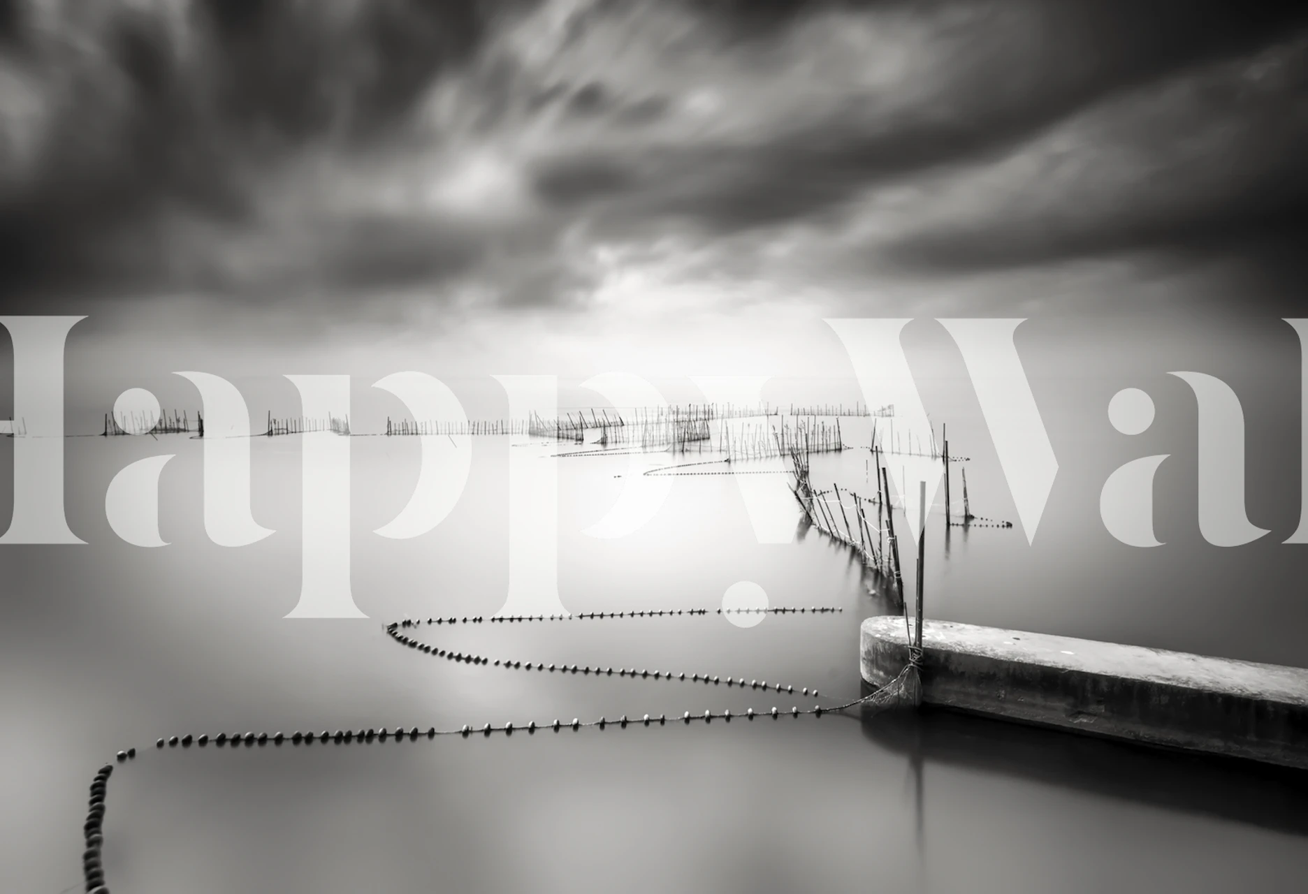 Black and white abstract water wallpaper with calm water and clouds