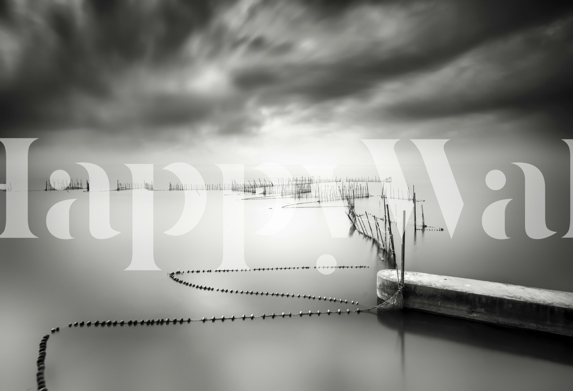 Black and white abstract water wallpaper with calm water and clouds