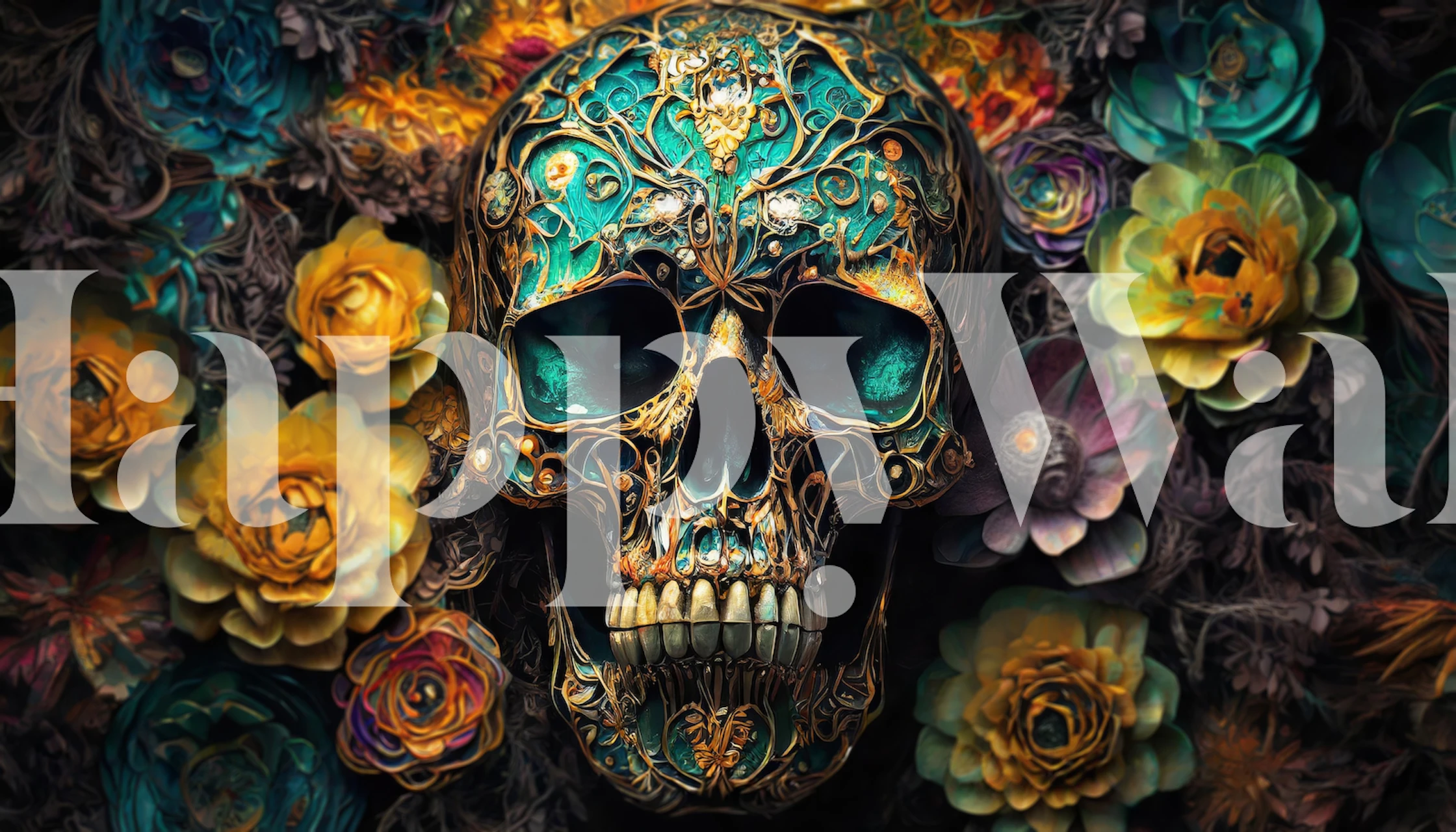 Tapeta Flourishing Skull u sobi