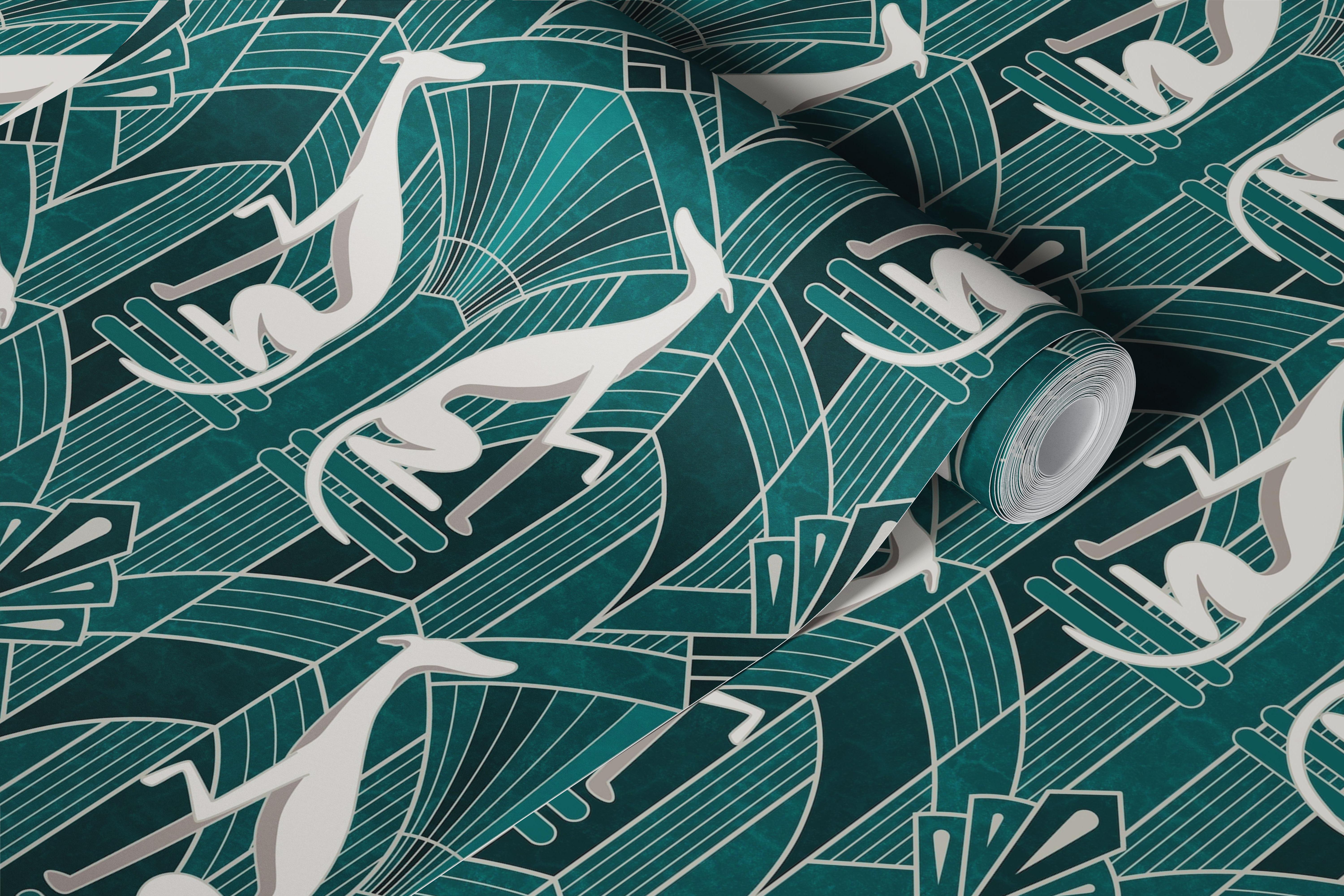 Ταπετσαρία Art Deco Gray Grayhound σε ένα δωμάτιο