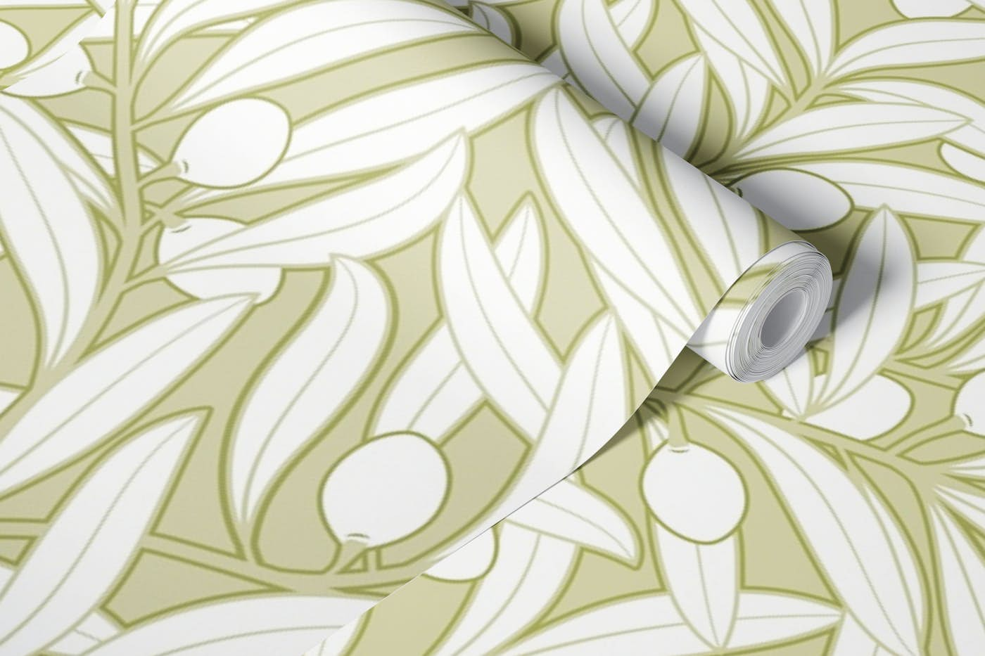 Olives Neutral Botanical - Matte Olive Green wallpaper roll