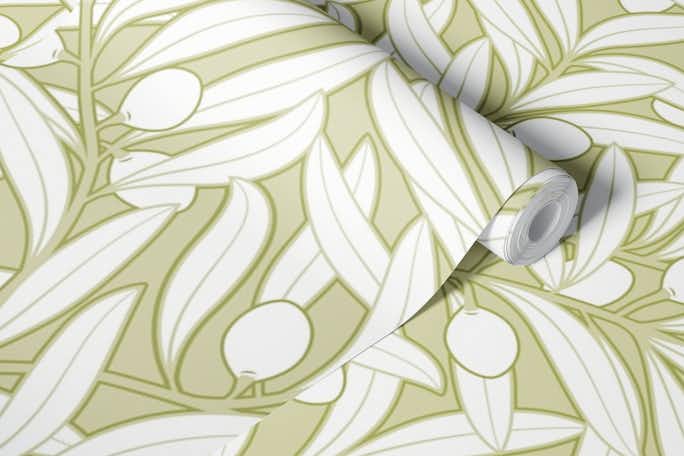 Olives Neutral Botanical - Matte Olive Greenwallpaper roll