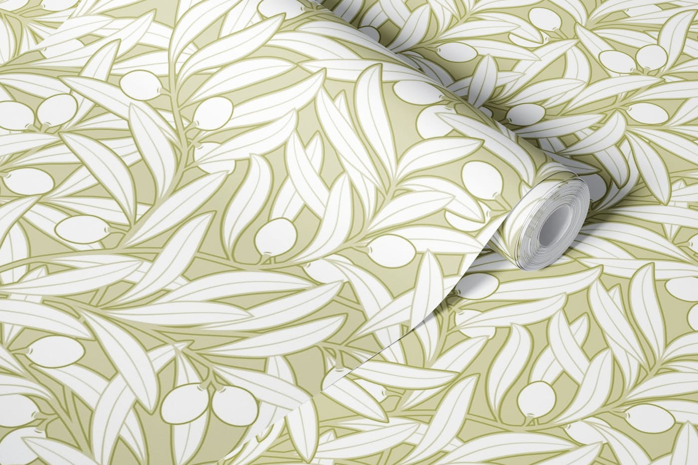 Olives Neutral Botanical MOlive Green 50 size wallpaper roll