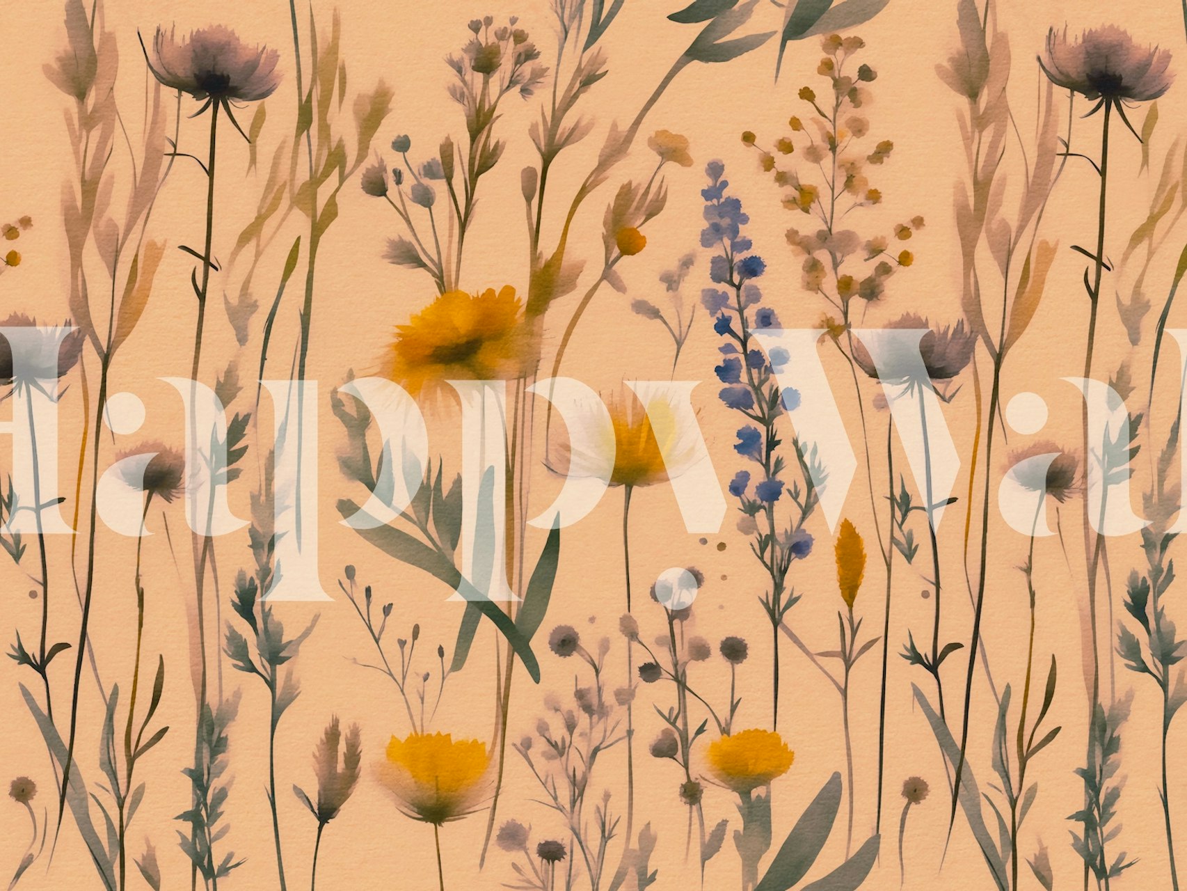 Wildflowers Peach Fuzz wallpaper in a room