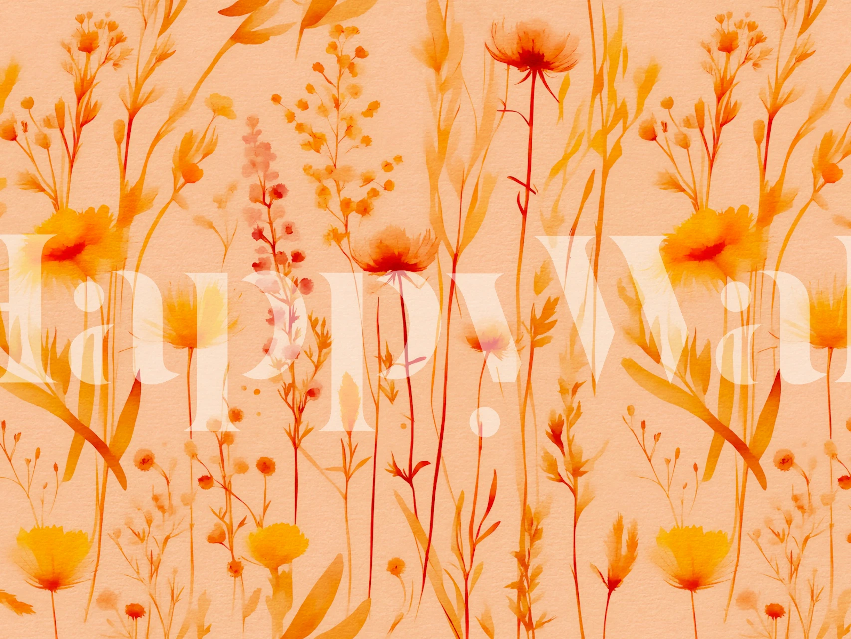 Peach Fuzz Wildflowers wall mural with delicate peach-toned blooms and earthy stems