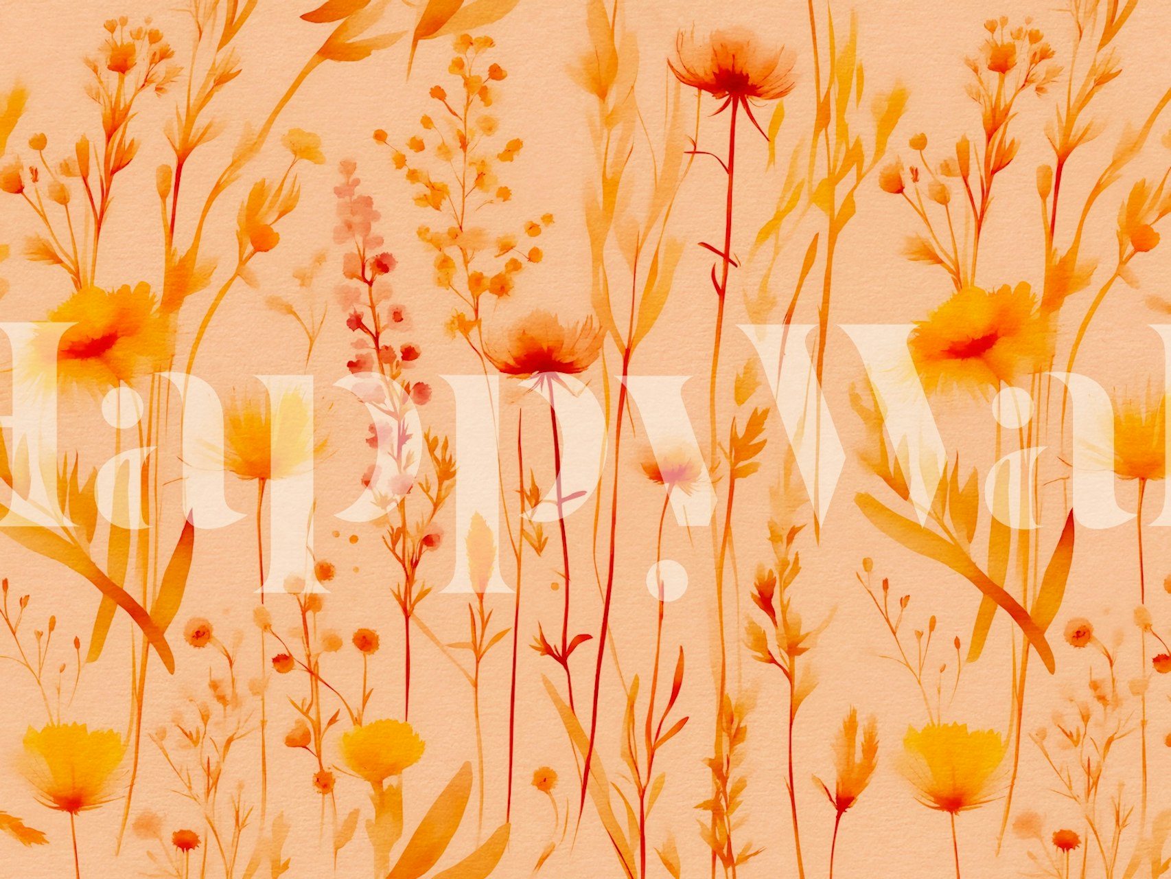 Peach Fuzz Wildflowers wall mural with delicate peach-toned blooms and earthy stems