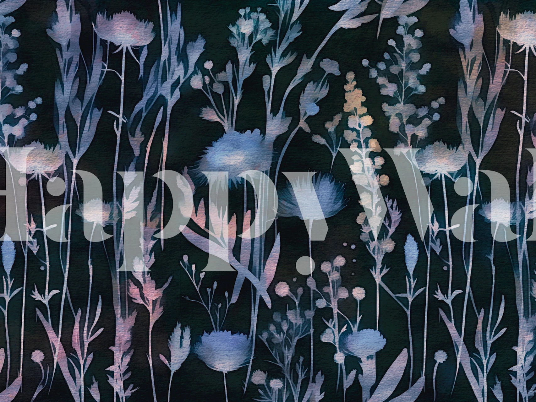 Moody Midnight Wildflowers behang weergegeven in een kamer