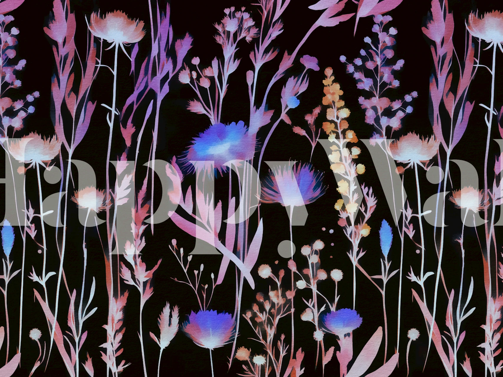 Vivid moody wildflowers wallpaper in a room