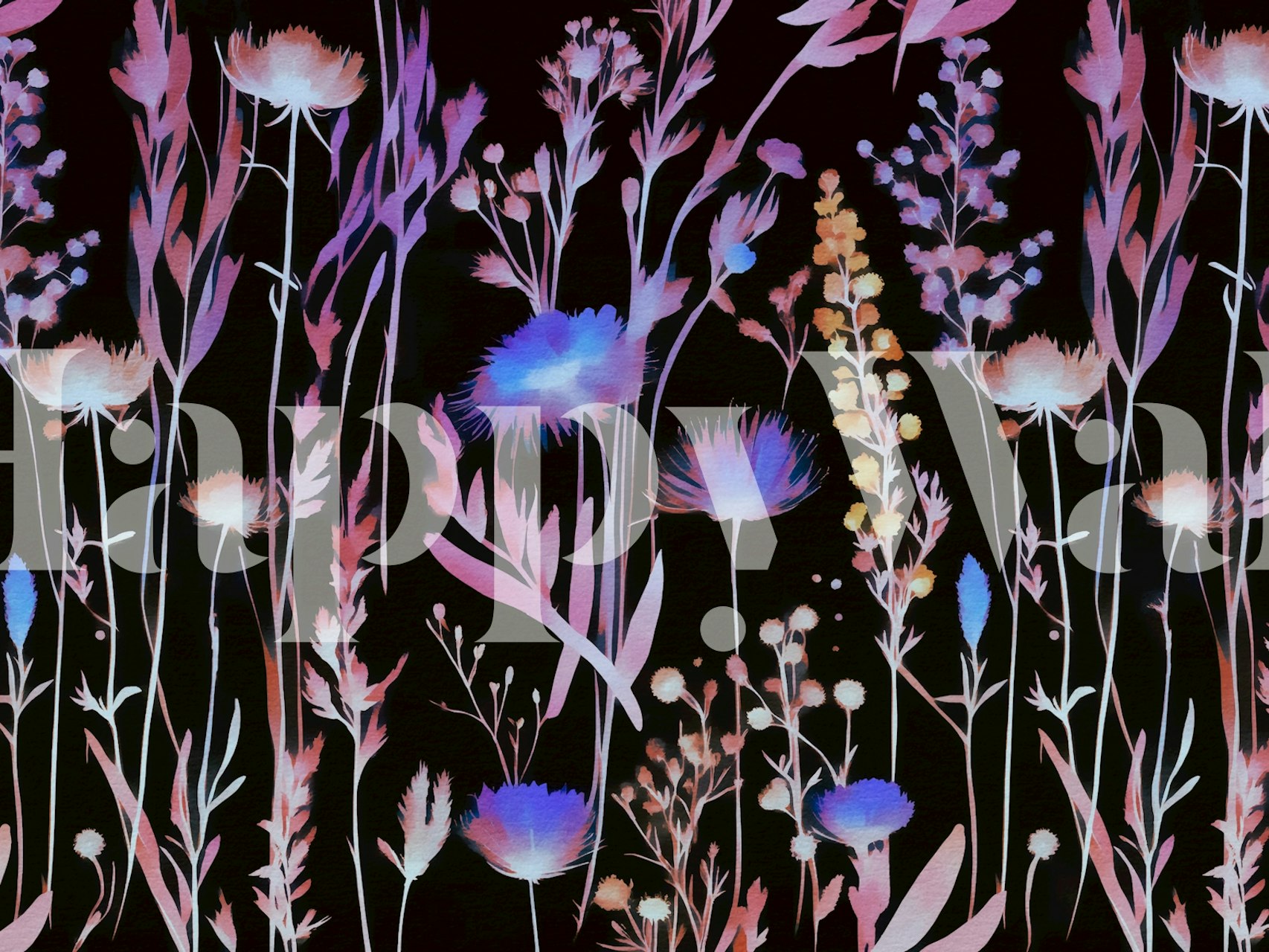 Vivid moody wildflowers wallpaper in a room