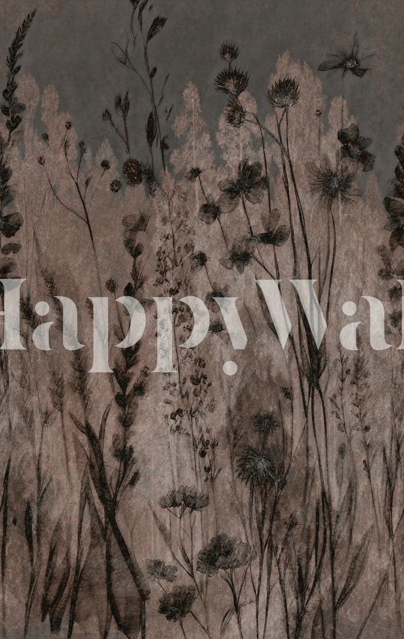 Vivid moody wildflowers wallpaper in a room