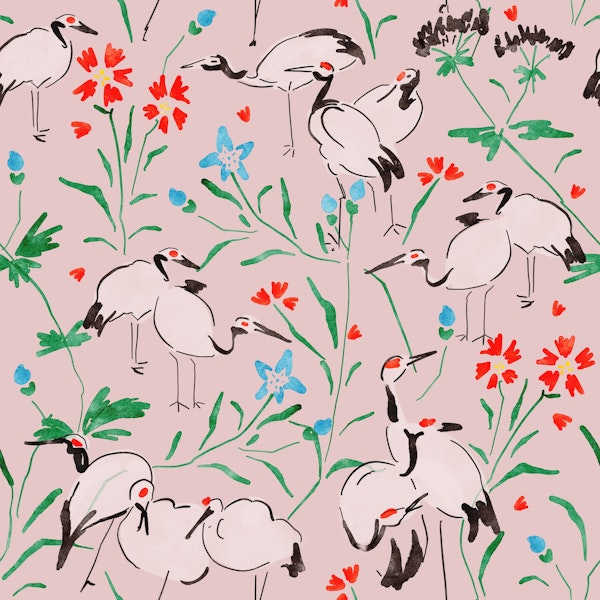 Herons Among Flowers