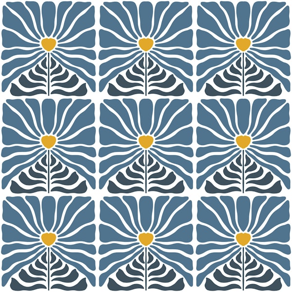 Retro Flowers Blue Yellow