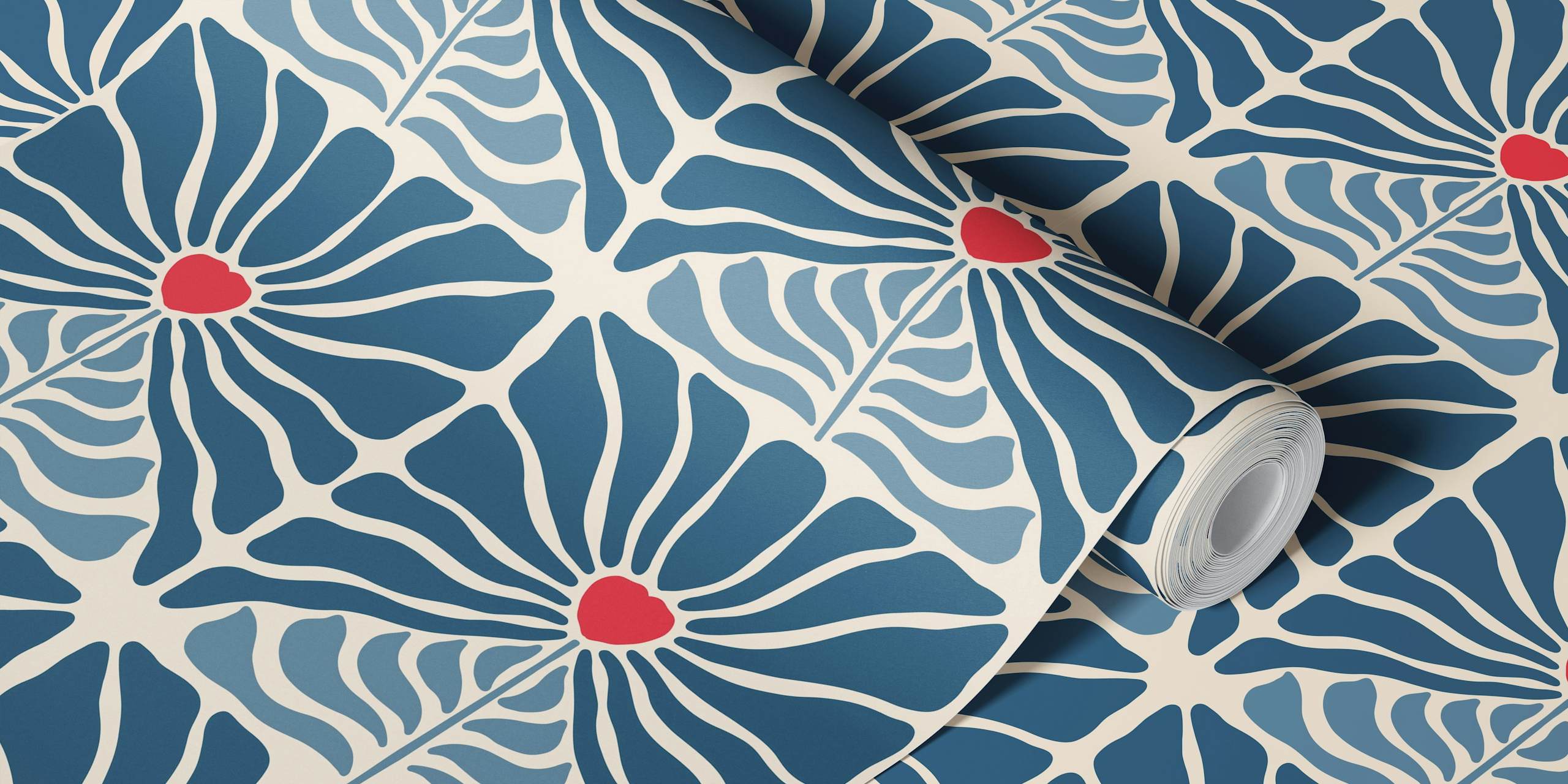 Blue and red vintage floral patterns wallpaper