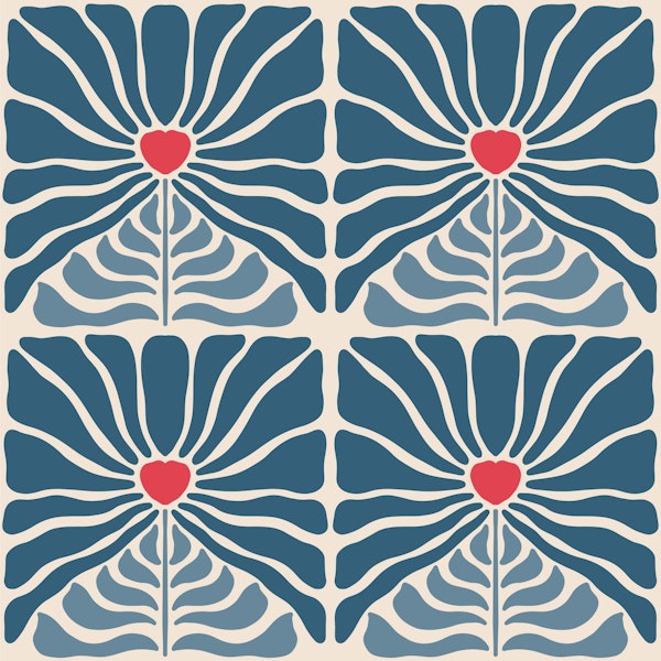 Vintage Flowers Blue Red