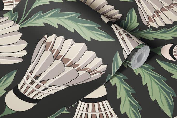 Whimsical badminton plantswallpaper roll