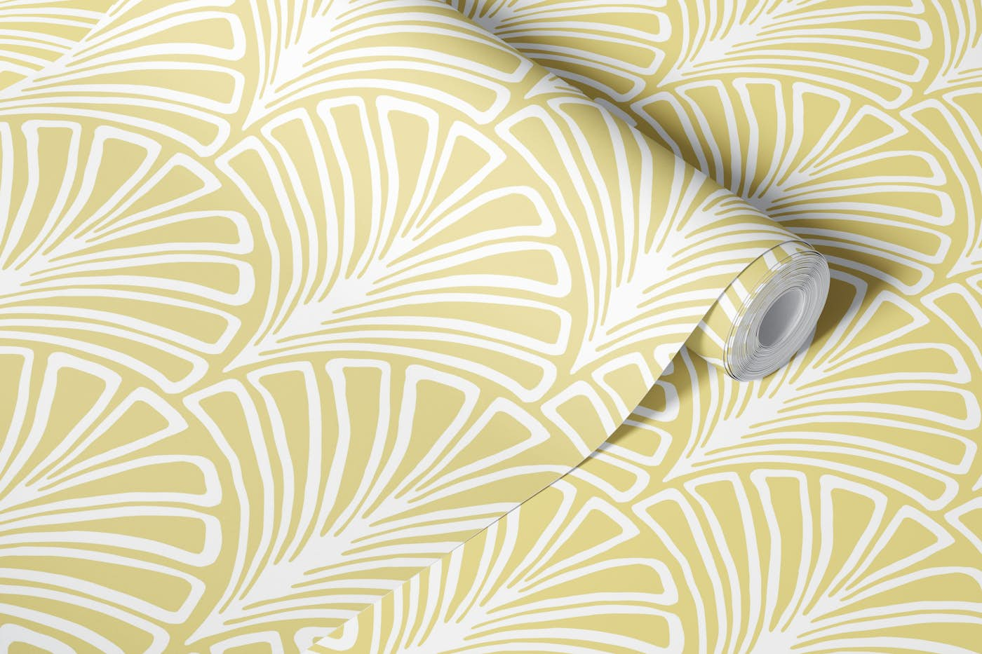 sketched scallops - custard yellow wallpaper roll