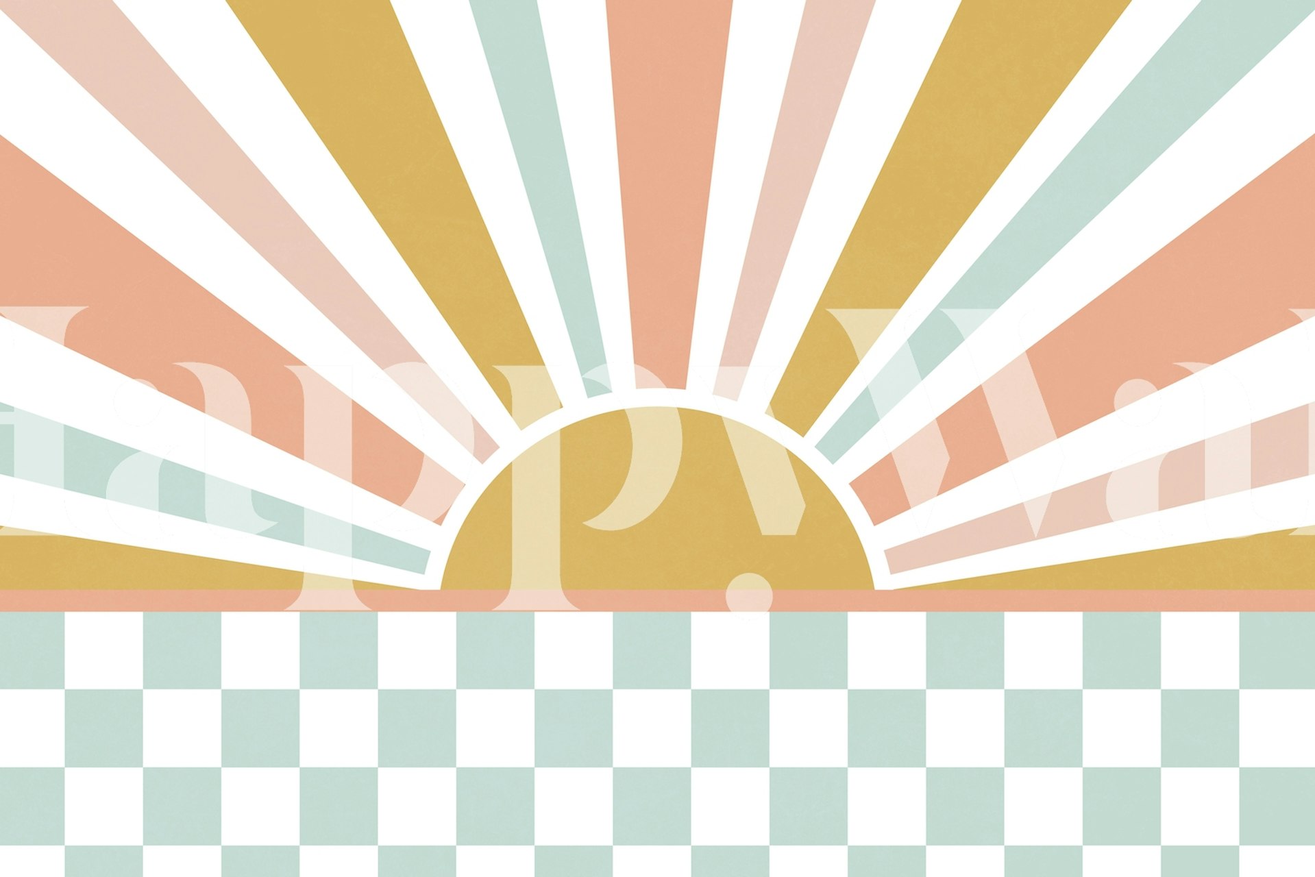 Pastel sun rays pattern with checkered base wallpaper