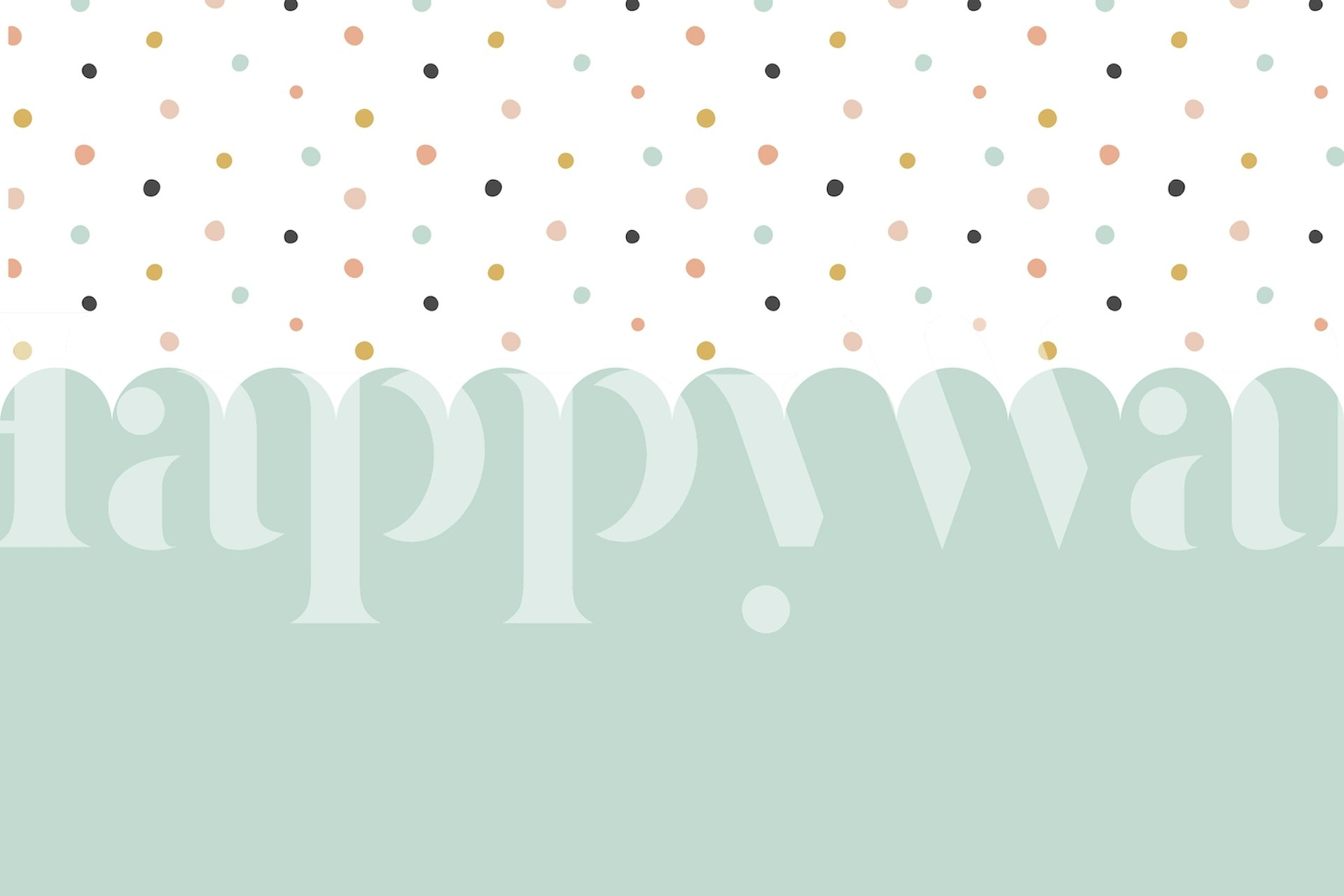 Mint scalloped edge wallpaper with colorful polka dots