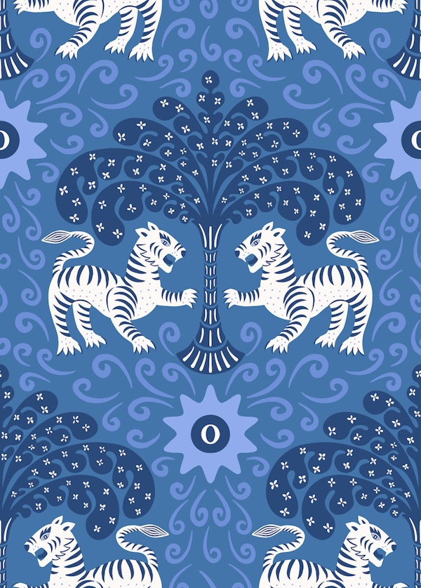 Tribal tiger - blue and white