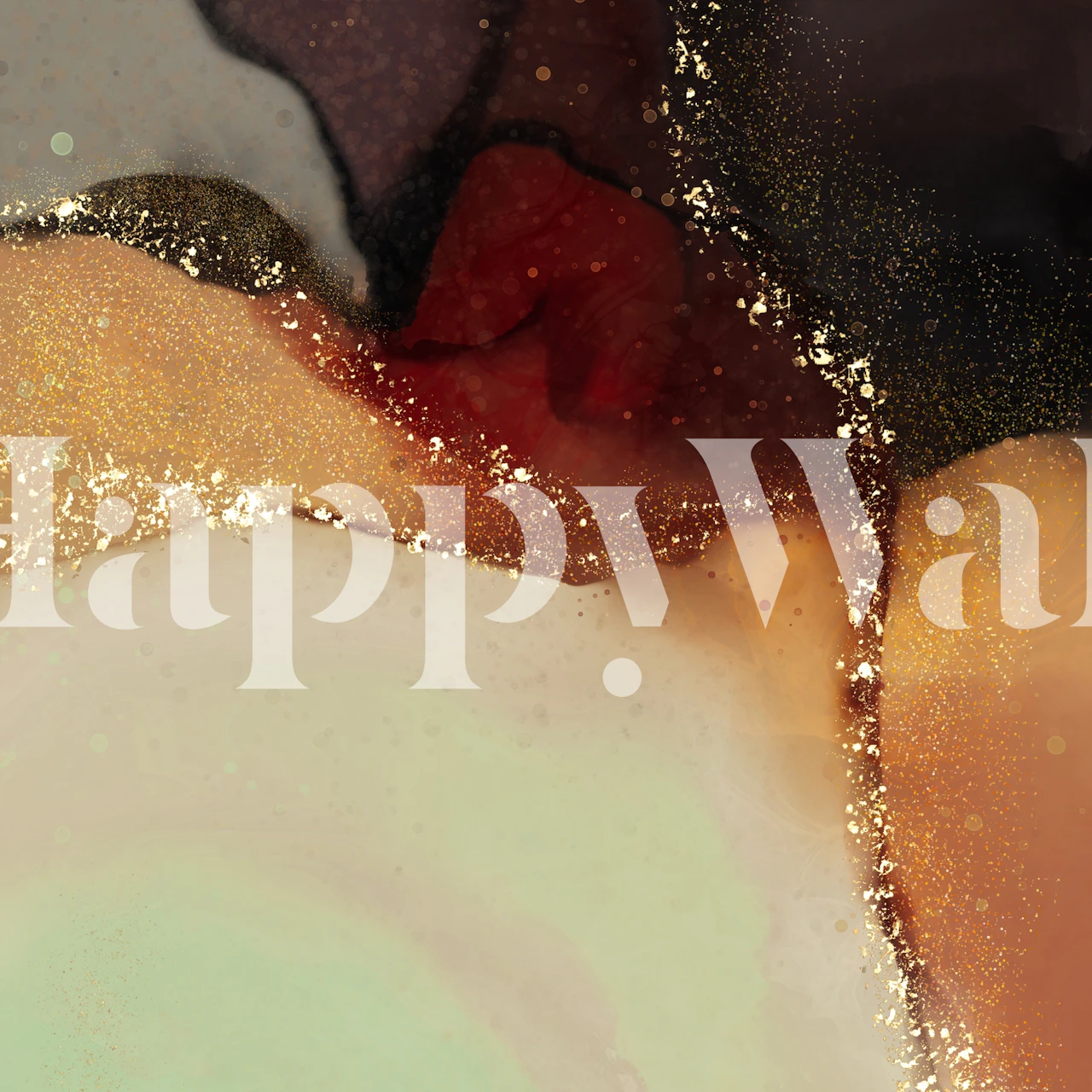 Abstract glittery ink design in gold, brown, and green wallpaper