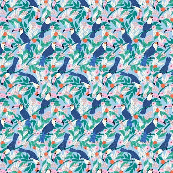 Whimsical toucan forest - blue