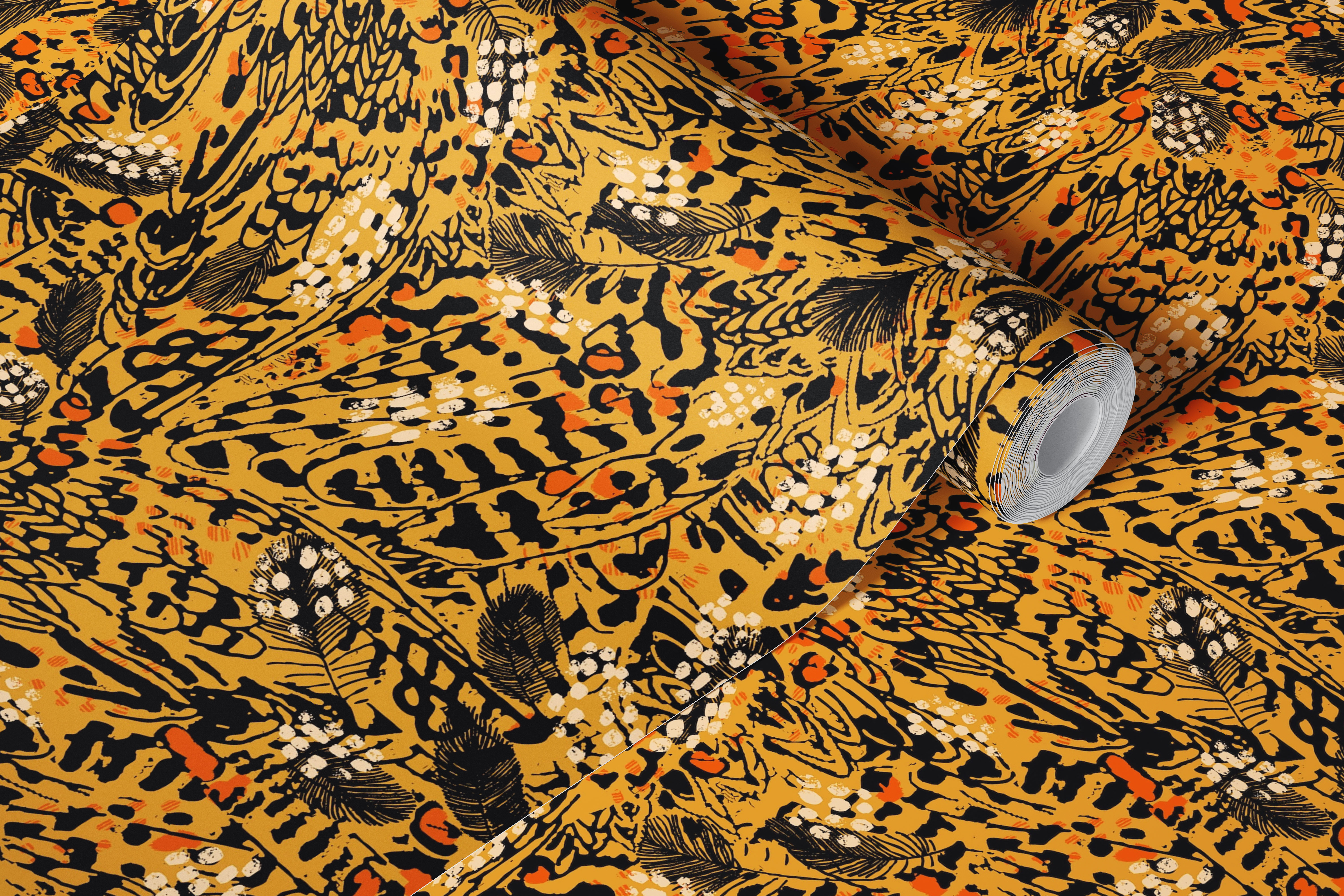 Orange leopard print wallpaper in a room
